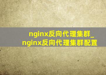nginx反向代理集群_nginx反向代理集群配置