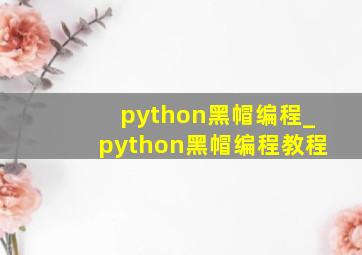 python黑帽编程_python黑帽编程教程