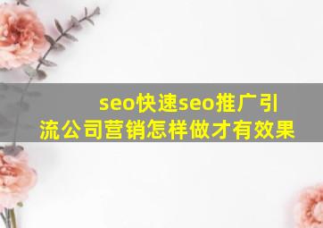 seo(快速seo推广引流公司)营销怎样做才有效果