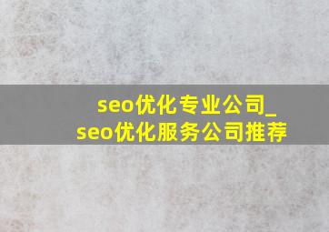 seo优化专业公司_seo优化服务公司推荐