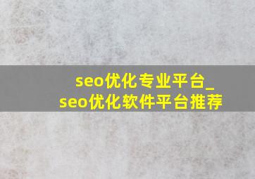 seo优化专业平台_seo优化软件平台推荐