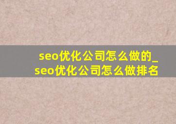 seo优化公司怎么做的_seo优化公司怎么做排名