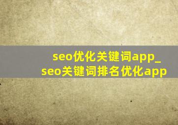 seo优化关键词app_seo关键词排名优化app