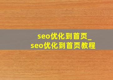 seo优化到首页_seo优化到首页教程