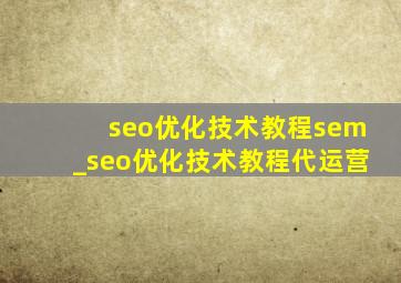 seo优化技术教程sem_seo优化技术教程代运营