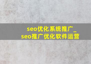 seo优化系统推广_seo推广优化软件运营