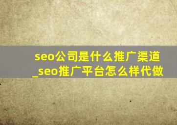 seo公司是什么推广渠道_seo推广平台怎么样代做