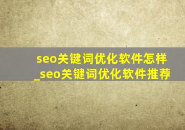 seo关键词优化软件怎样_seo关键词优化软件推荐