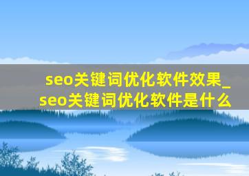 seo关键词优化软件效果_seo关键词优化软件是什么