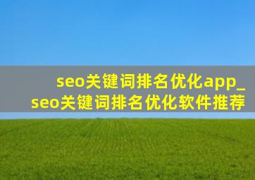 seo关键词排名优化app_seo关键词排名优化软件推荐