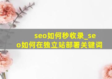 seo如何秒收录_seo如何在独立站部署关键词