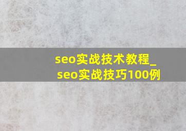 seo实战技术教程_seo实战技巧100例