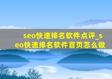 seo快速排名软件点评_seo快速排名软件首页怎么做
