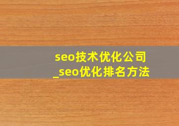 seo技术优化公司_seo优化排名方法