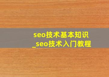 seo技术基本知识_seo技术入门教程