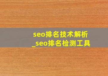 seo排名技术解析_seo排名检测工具