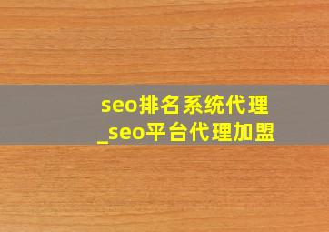 seo排名系统代理_seo平台代理加盟