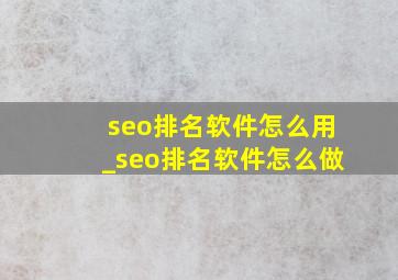 seo排名软件怎么用_seo排名软件怎么做