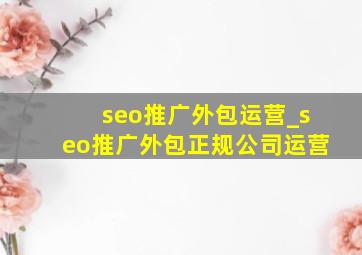 seo推广外包运营_seo推广外包正规公司运营