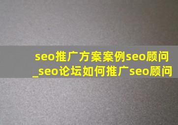 seo推广方案案例seo顾问_seo论坛如何推广seo顾问