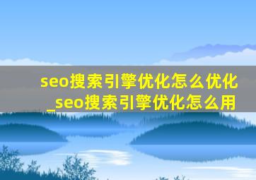 seo搜索引擎优化怎么优化_seo搜索引擎优化怎么用