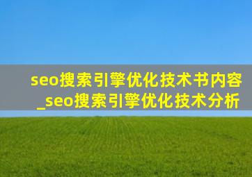 seo搜索引擎优化技术书内容_seo搜索引擎优化技术分析