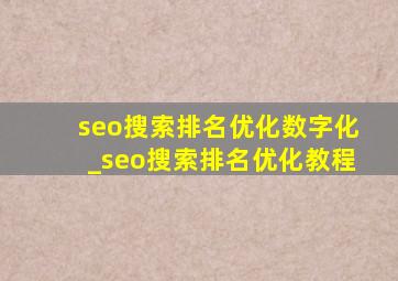 seo搜索排名优化数字化_seo搜索排名优化教程