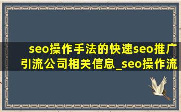 seo操作手法的(快速seo推广引流公司)相关信息_seo操作流程视频教程