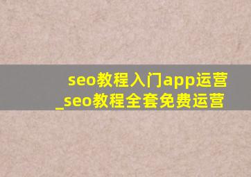 seo教程入门app运营_seo教程全套免费运营