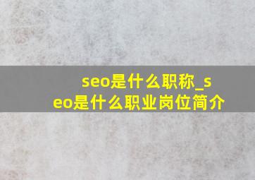 seo是什么职称_seo是什么职业岗位简介