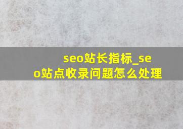 seo站长指标_seo站点收录问题怎么处理