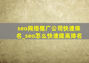 seo网络推广公司快速排名_seo怎么快速提高排名