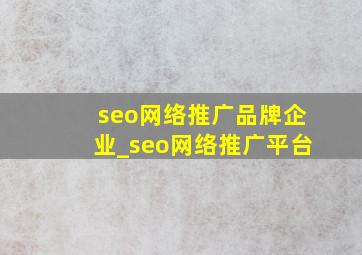 seo网络推广品牌企业_seo网络推广平台