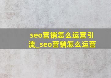 seo营销怎么运营引流_seo营销怎么运营