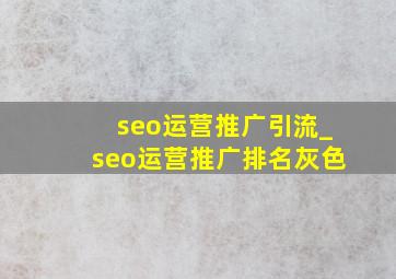 seo运营推广引流_seo运营推广排名灰色