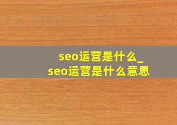 seo运营是什么_seo运营是什么意思