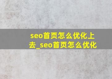 seo首页怎么优化上去_seo首页怎么优化