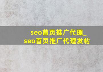 seo首页推广代理_seo首页推广代理发帖