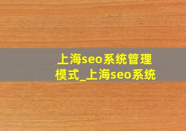 上海seo系统管理模式_上海seo系统