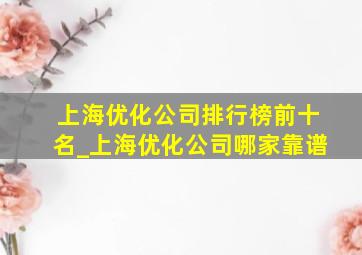 上海优化公司排行榜前十名_上海优化公司哪家靠谱
