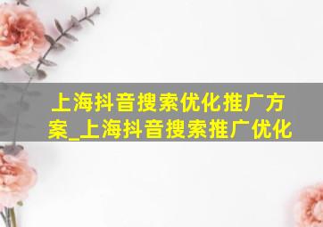 上海抖音搜索优化推广方案_上海抖音搜索推广优化