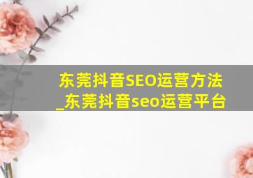 东莞抖音SEO运营方法_东莞抖音seo运营平台