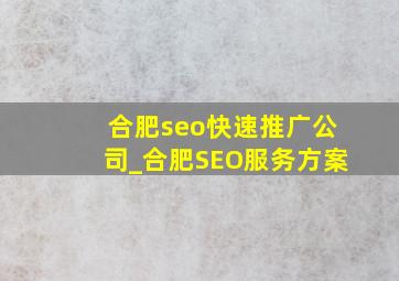 合肥seo(快速推广公司)_合肥SEO服务方案