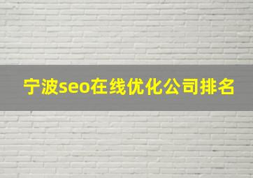 宁波seo在线优化公司排名