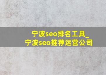 宁波seo排名工具_宁波seo推荐运营公司