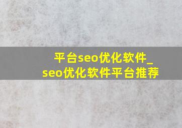 平台seo优化软件_seo优化软件平台推荐