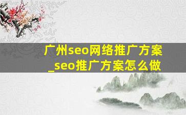 广州seo网络推广方案_seo推广方案怎么做