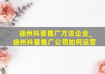 徐州抖音推广方法企业_徐州抖音推广公司如何运营