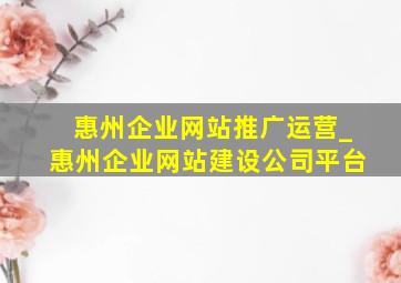 惠州企业网站推广运营_惠州企业网站建设公司平台