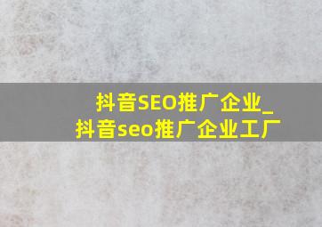 抖音SEO推广企业_抖音seo推广企业工厂
